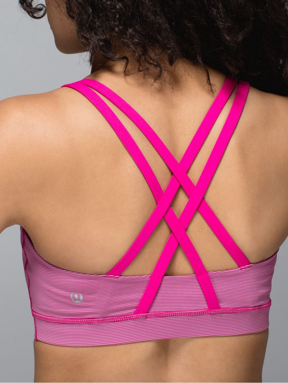 Lululemon Pink Striped Energy Bra Multi-Strap Strappy Back Size 8